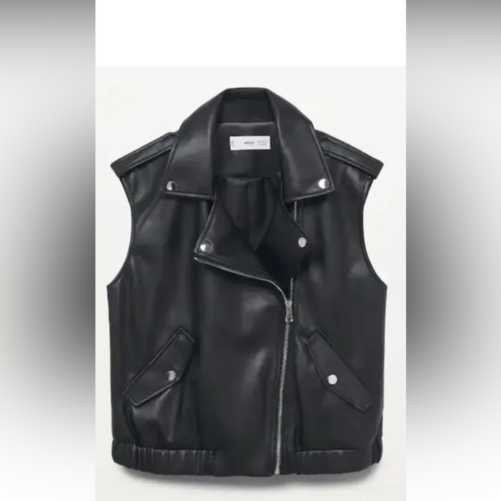 Mango Faux Leather Sleeveless Biker Jacket Vest Black XL